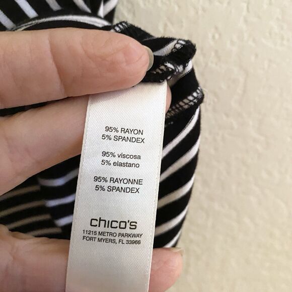 Chicos Weekends Top Womens 3 Black White Stripe‎ Tunic T-Shirt Asymmetrical Knit - Picture 7 of 11